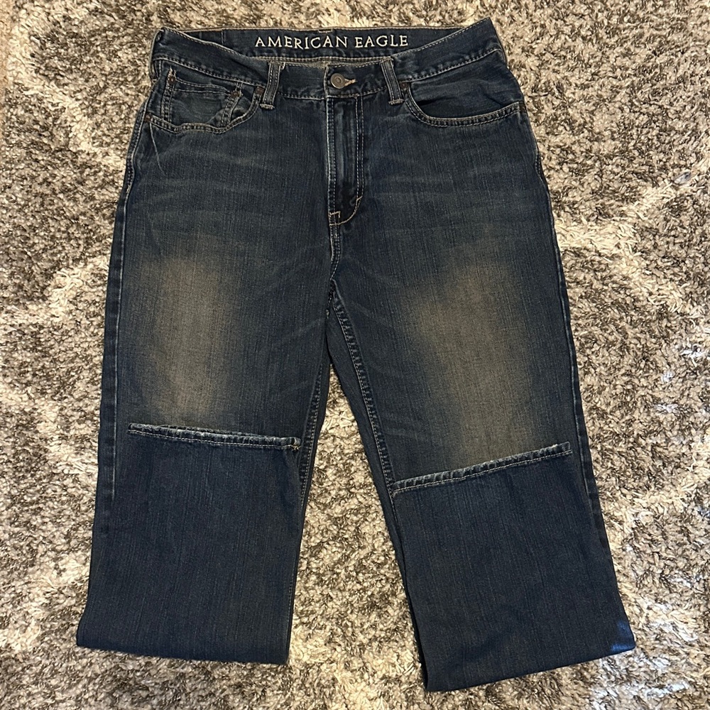 American Eagle Outfitters Men's Deep Indigo Relaxed  32x32 Low Loose Jeans
